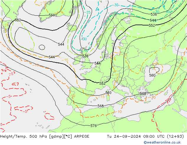 Geop./Temp. 500 hPa ARPEGE mar 24.09.2024 09 UTC