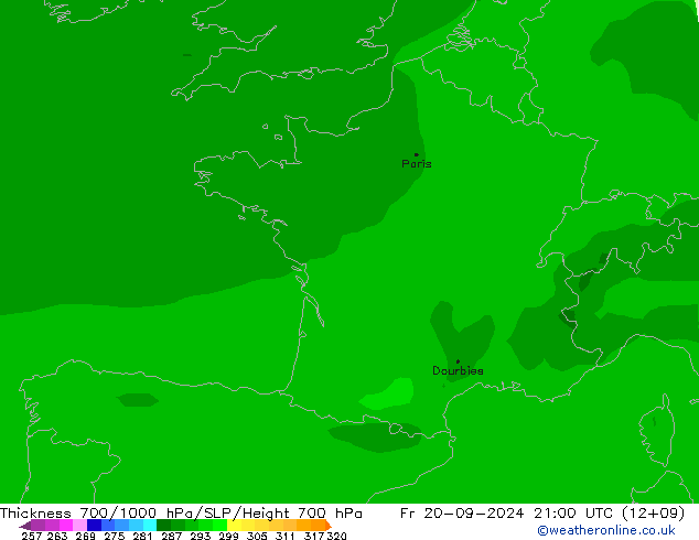 700-1000 hPa Kalınlığı ARPEGE Cu 20.09.2024 21 UTC