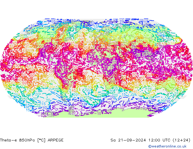 Theta-e 850hPa ARPEGE Sa 21.09.2024 12 UTC