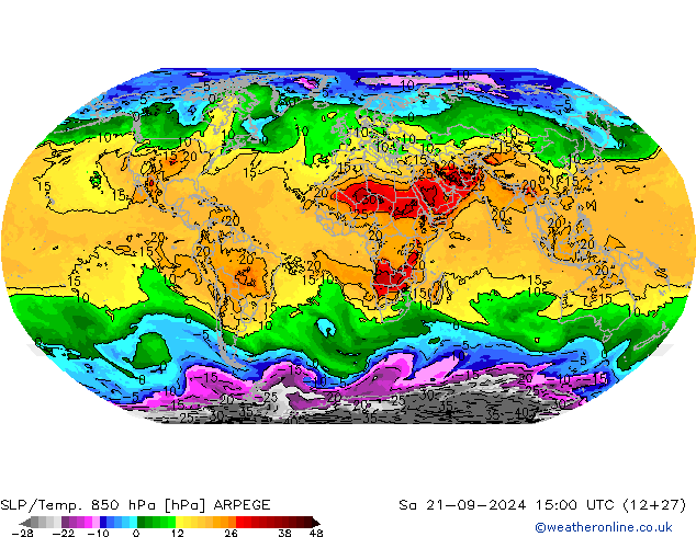 SLP/Temp. 850 hPa ARPEGE sab 21.09.2024 15 UTC