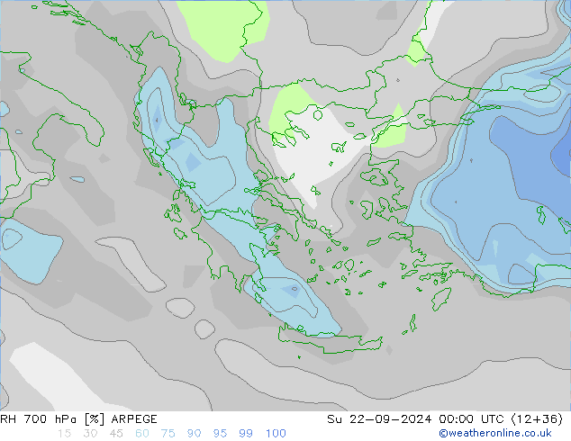 RH 700 hPa ARPEGE Su 22.09.2024 00 UTC