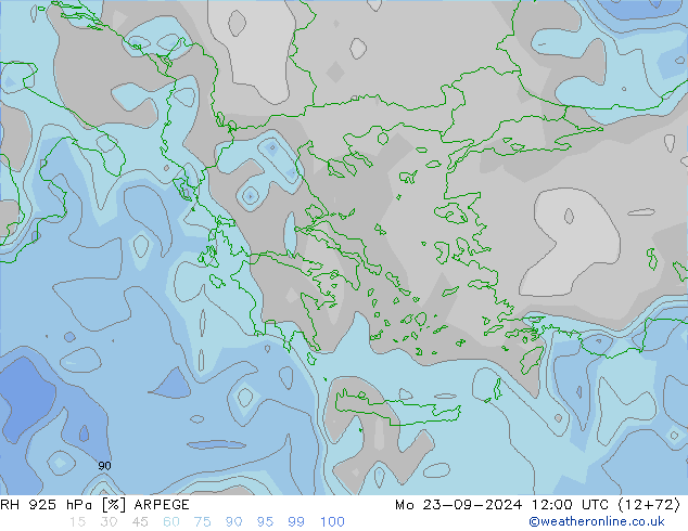 RH 925 hPa ARPEGE Mo 23.09.2024 12 UTC