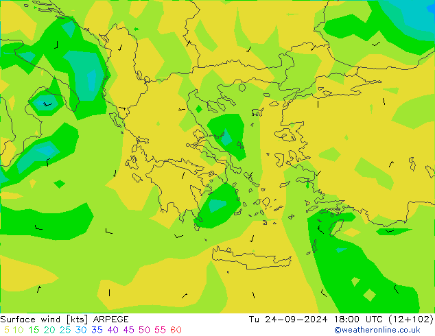 ветер 10 m ARPEGE вт 24.09.2024 18 UTC