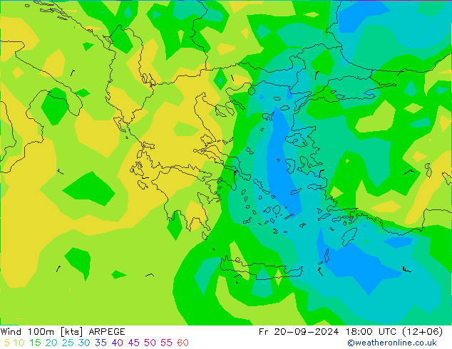 Wind 100m ARPEGE Fr 20.09.2024 18 UTC