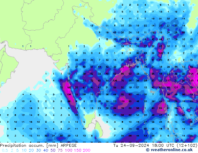 Precipitation accum. ARPEGE Tu 24.09.2024 18 UTC