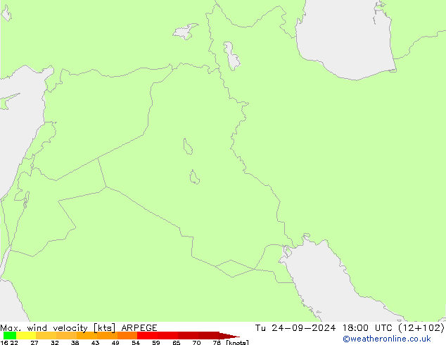 Max. wind velocity ARPEGE Tu 24.09.2024 18 UTC