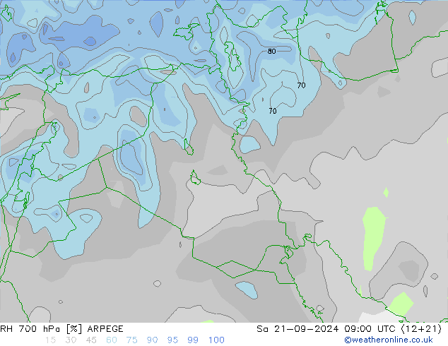 RH 700 гПа ARPEGE сб 21.09.2024 09 UTC