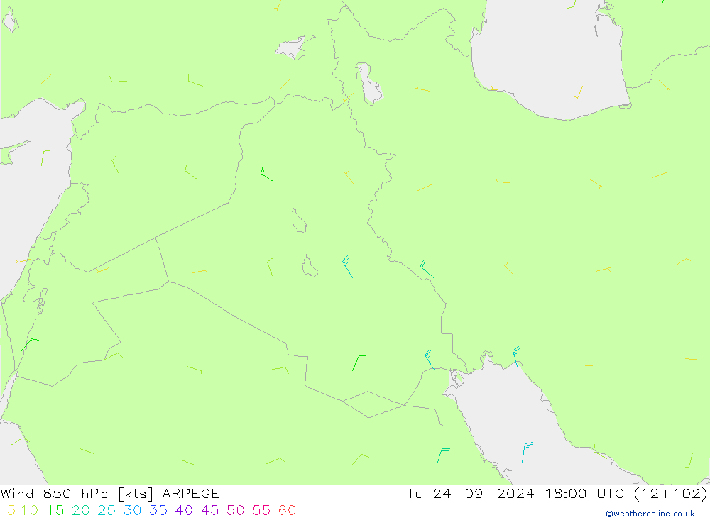 Wind 850 hPa ARPEGE Di 24.09.2024 18 UTC