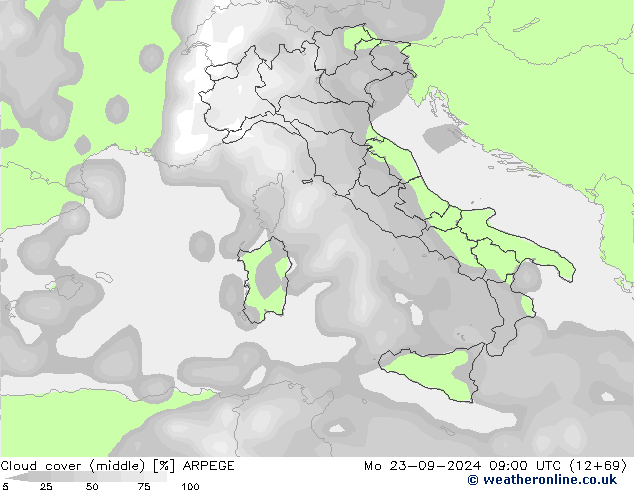 Nubi medie ARPEGE lun 23.09.2024 09 UTC