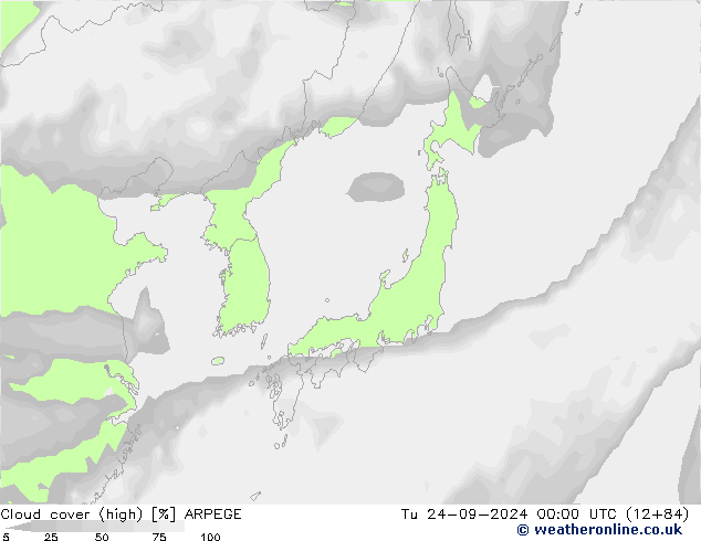 vysoký oblak ARPEGE Út 24.09.2024 00 UTC