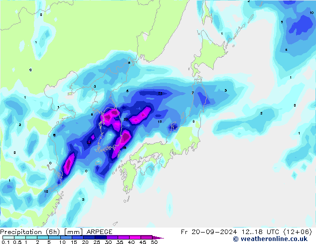 Precipitation (6h) ARPEGE Pá 20.09.2024 18 UTC