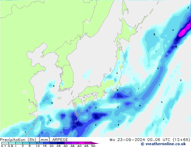 Precipitation (6h) ARPEGE Mo 23.09.2024 06 UTC