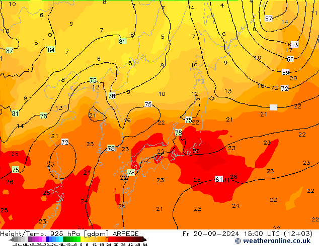 Height/Temp. 925 hPa ARPEGE  20.09.2024 15 UTC