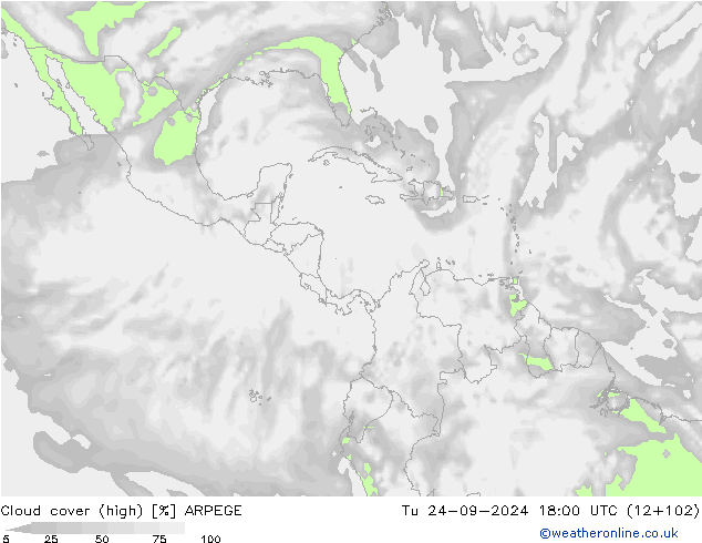 vysoký oblak ARPEGE Út 24.09.2024 18 UTC