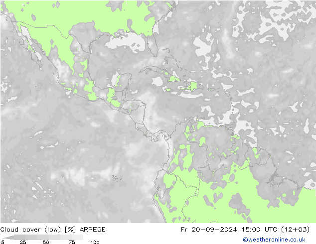 Cloud cover (low) ARPEGE Fr 20.09.2024 15 UTC