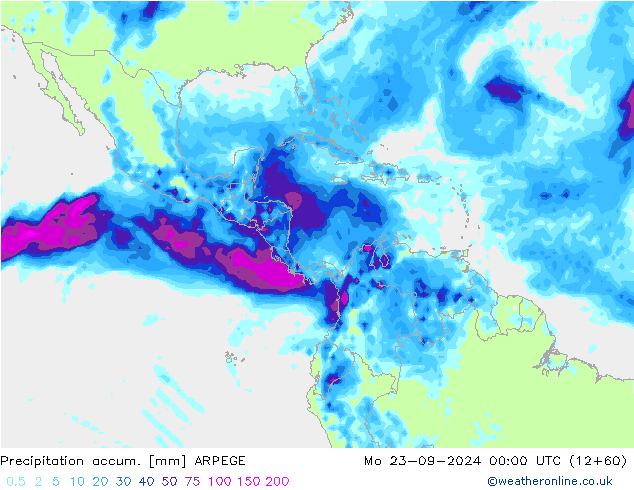 Precipitation accum. ARPEGE  23.09.2024 00 UTC