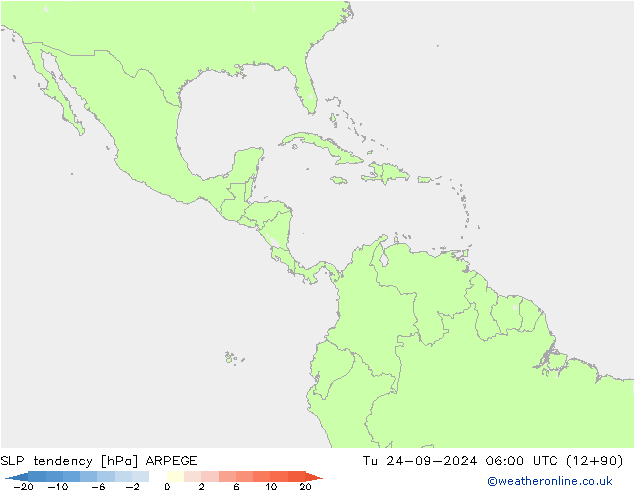 Druktendens (+/-) ARPEGE di 24.09.2024 06 UTC