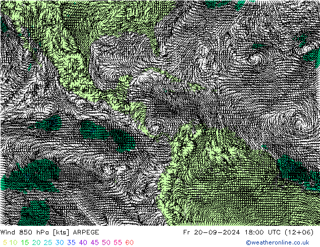 ветер 850 гПа ARPEGE пт 20.09.2024 18 UTC