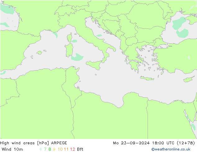 High wind areas ARPEGE Mo 23.09.2024 18 UTC