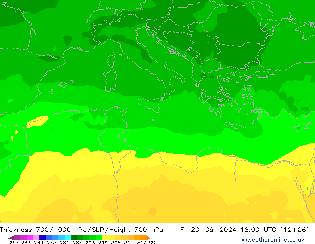 Thck 700-1000 hPa ARPEGE Fr 20.09.2024 18 UTC