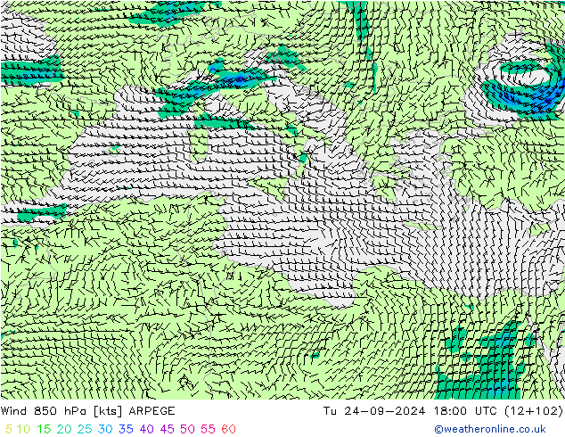  850 hPa ARPEGE  24.09.2024 18 UTC