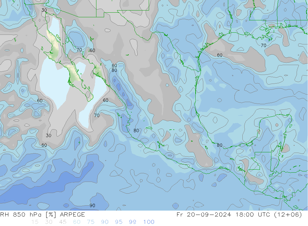 RH 850 hPa ARPEGE  20.09.2024 18 UTC