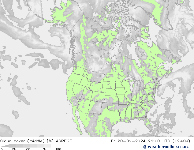 Nubi medie ARPEGE ven 20.09.2024 21 UTC