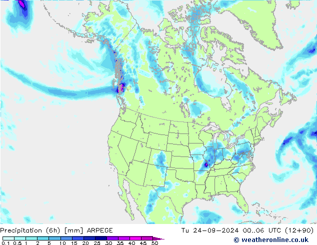 Precipitación (6h) ARPEGE mar 24.09.2024 06 UTC