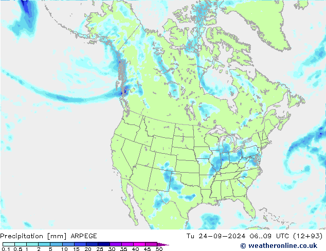 Precipitation ARPEGE Tu 24.09.2024 09 UTC