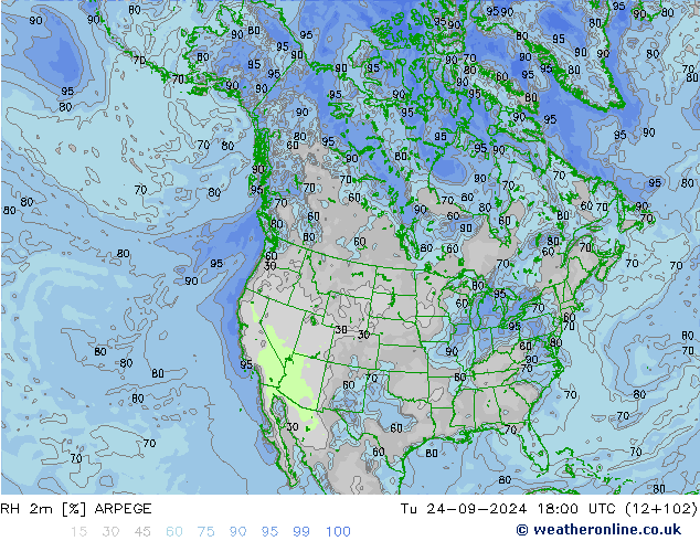 RH 2m ARPEGE Tu 24.09.2024 18 UTC