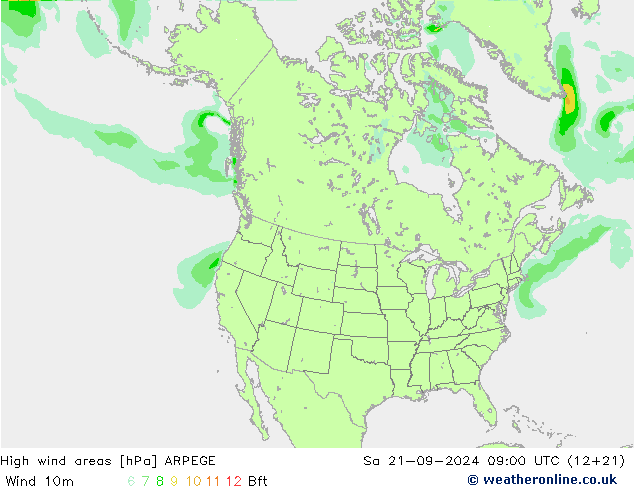 High wind areas ARPEGE sam 21.09.2024 09 UTC