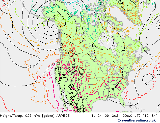 Height/Temp. 925 hPa ARPEGE Tu 24.09.2024 00 UTC