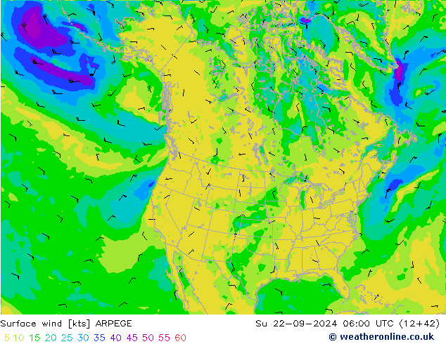 Vent 10 m ARPEGE dim 22.09.2024 06 UTC