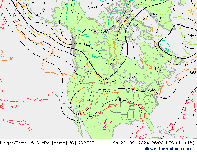 Height/Temp. 500 hPa ARPEGE Sáb 21.09.2024 06 UTC