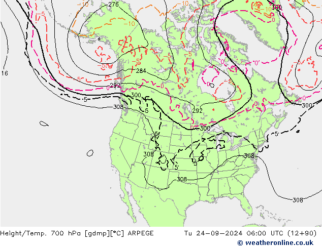 Height/Temp. 700 hPa ARPEGE Tu 24.09.2024 06 UTC