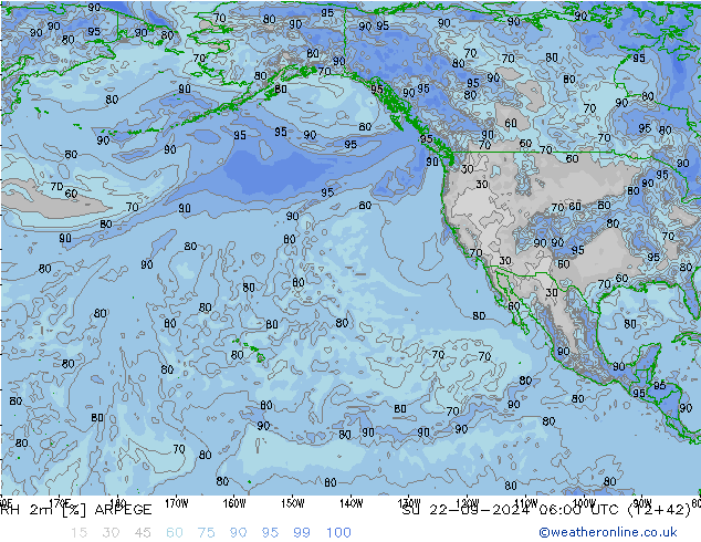 RH 2m ARPEGE Su 22.09.2024 06 UTC