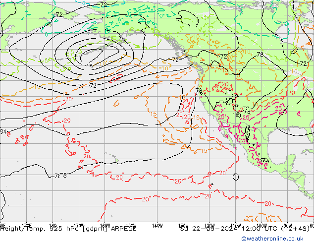 Yükseklik/Sıc. 925 hPa ARPEGE Paz 22.09.2024 12 UTC