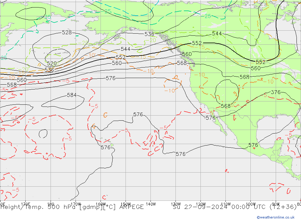 Height/Temp. 500 hPa ARPEGE Su 22.09.2024 00 UTC