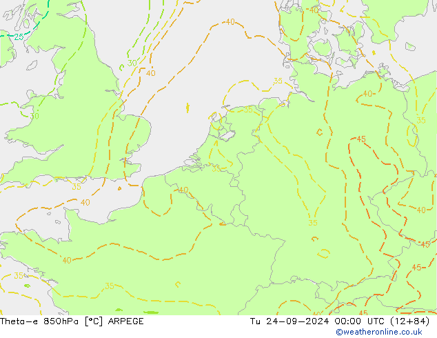 Theta-e 850hPa ARPEGE Ter 24.09.2024 00 UTC