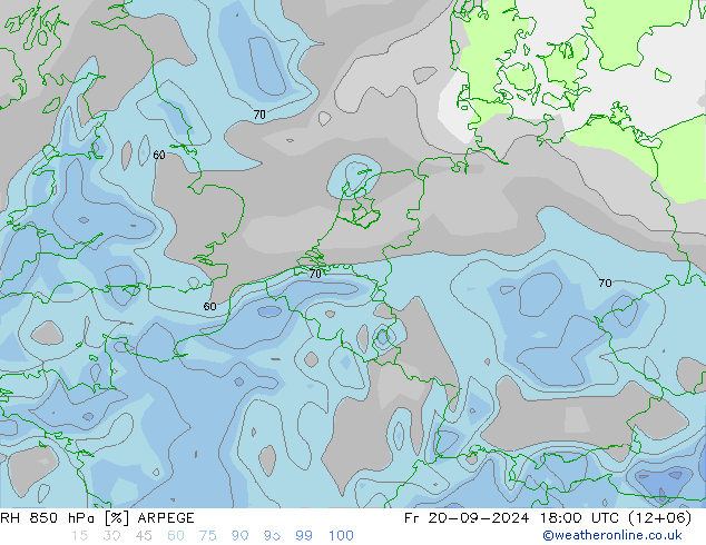 RH 850 hPa ARPEGE Fr 20.09.2024 18 UTC