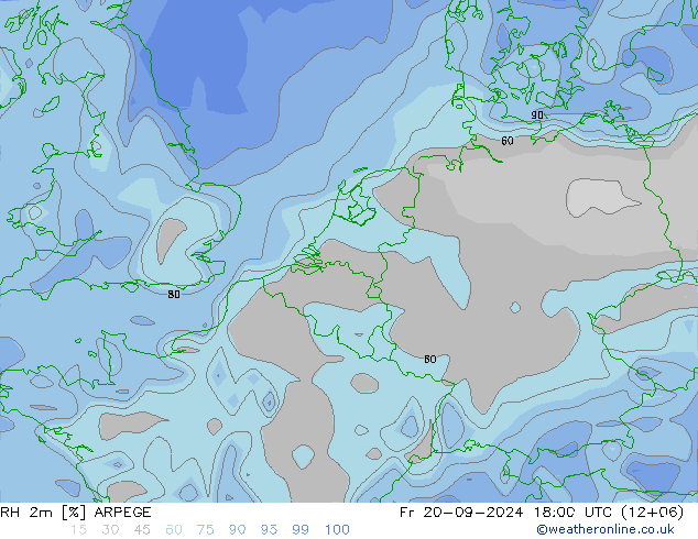 RH 2m ARPEGE Fr 20.09.2024 18 UTC