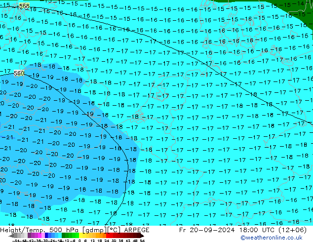 Height/Temp. 500 hPa ARPEGE Fr 20.09.2024 18 UTC