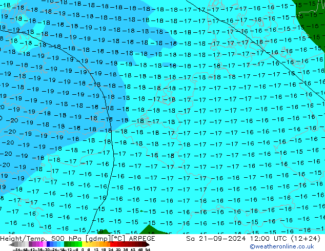 Height/Temp. 500 hPa ARPEGE 星期六 21.09.2024 12 UTC