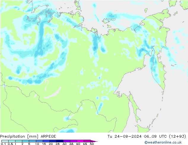Yağış ARPEGE Sa 24.09.2024 09 UTC