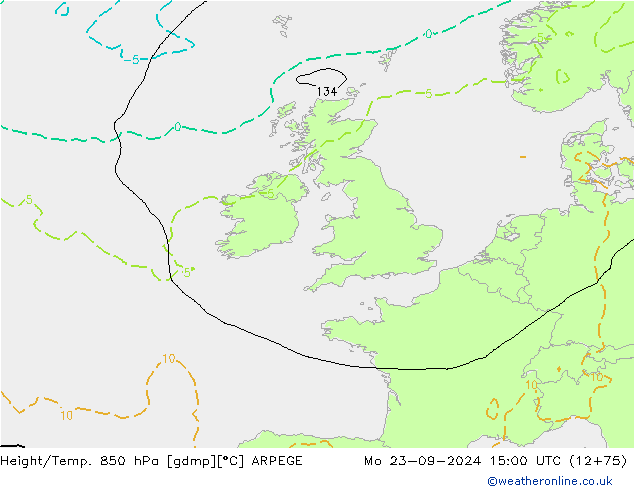 Hoogte/Temp. 850 hPa ARPEGE ma 23.09.2024 15 UTC