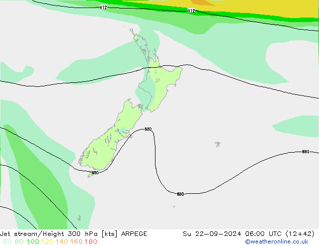 Jet stream/Height 300 hPa ARPEGE Su 22.09.2024 06 UTC