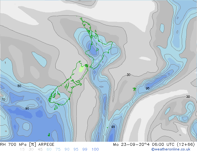 RH 700 hPa ARPEGE  23.09.2024 06 UTC