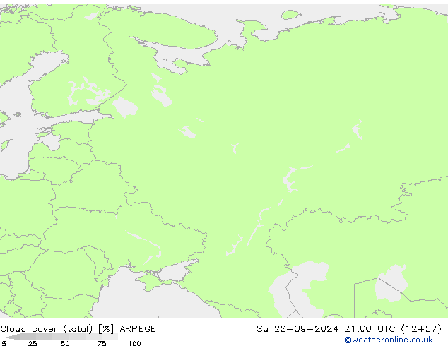 zachmurzenie (suma) ARPEGE nie. 22.09.2024 21 UTC