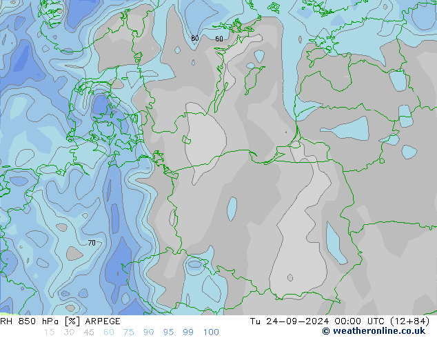 Humedad rel. 850hPa ARPEGE mar 24.09.2024 00 UTC