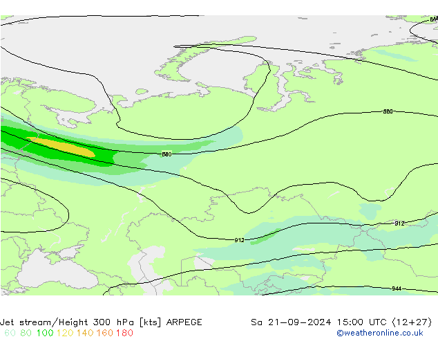 Jet stream/Height 300 hPa ARPEGE Sa 21.09.2024 15 UTC